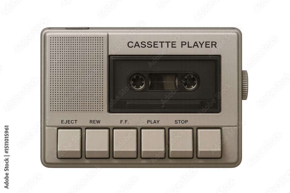 Obraz premium Vintage cassette player playing music on transparent background