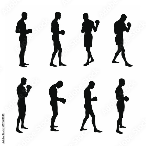 Boxer silhouette stand with poses training fitness