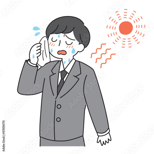 夏の暑さに汗を拭うサラリーマン/Businessman Wiping Sweat in Summer Heat