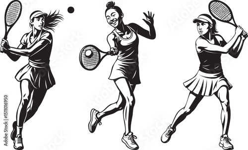 Female Tennis Players in Action on Court