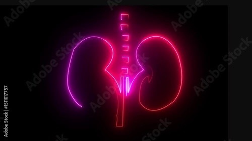 Neon kidney icon. Neon human kidney icon on black background. This renal system symbol is a neon kidney animation . This renal system symbol is a neon kidney animation