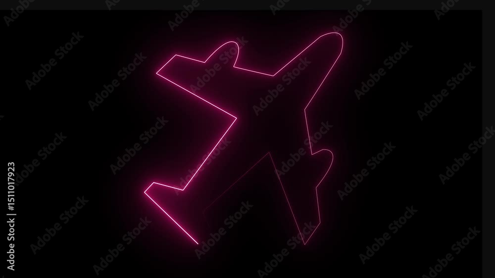 Glowing neon Airplane icon, looped flight animation. 4k Video Animation. Glowing neon Airplane icon, looped flight animation. 4k Video Animation.