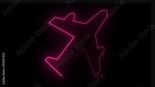 Glowing neon Airplane  icon, looped flight animation. 4k Video Animation. 