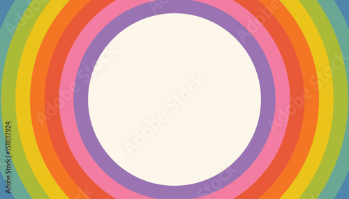 Bright striped rainbow frame in flat cartoon style with blank space in center. Perfect for greeting cards, kids messages, or cheerful notes. Playful, colorful, and eye-catching.