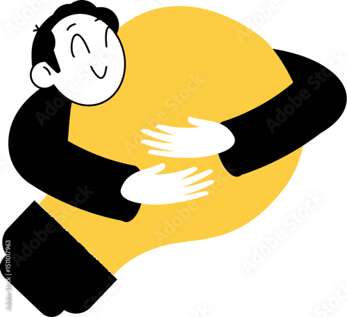 Cartoon hug love support care wellbeing health happiness person embrace together yellow illustration art vector art illustration