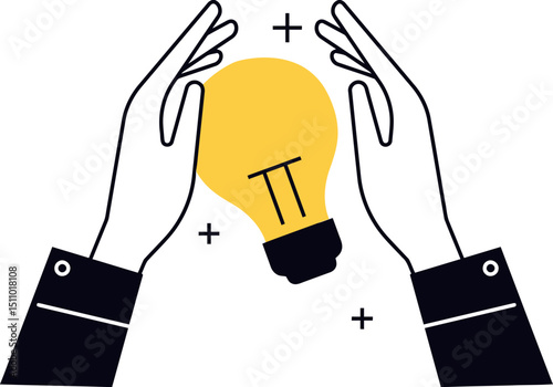 Idea lightbulb innovation creativity solution concept inspiration hands success business brainstorm design 100 vector art illustration
