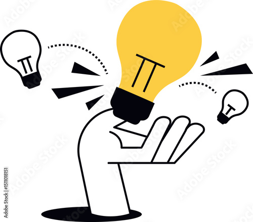 Lightbulb idea innovation solution concept creative thinking hand inspiration bright knowledge design art vector art illustration