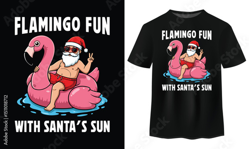 Flamingo Fun Santa Summer Christmas in July T-Shirt Design Vector Art