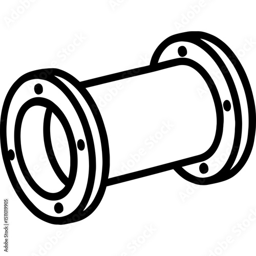 Minimalist pipe section icon with flanged ends