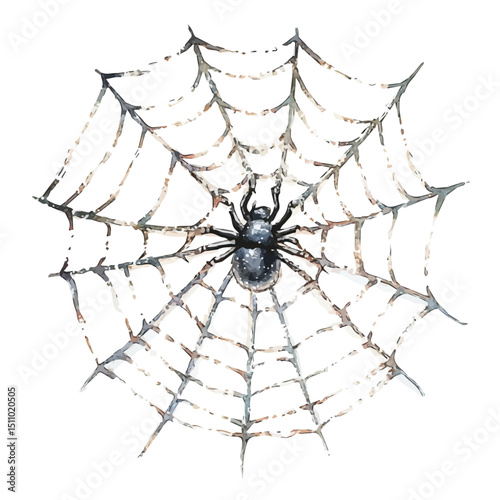 Halloween Spider Web Decoration, watercolor clipart vector, high quality, isolated on a white background.
