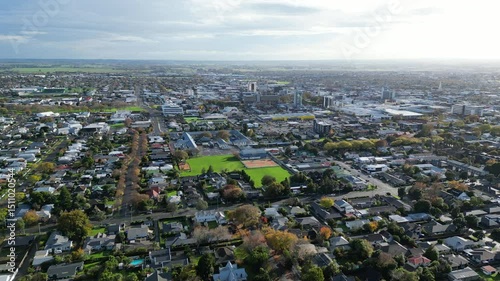 Drone Pull-Back Shot Showing Palmerston North City Centre and Surrounding Neighborhoods, New Zealand
