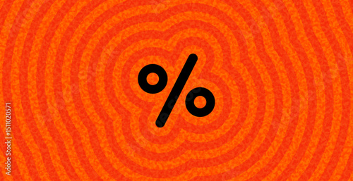 Vector illustration of a bold black percent symbol centered on vibrant red-orange concentric wave patterns with textured detail.