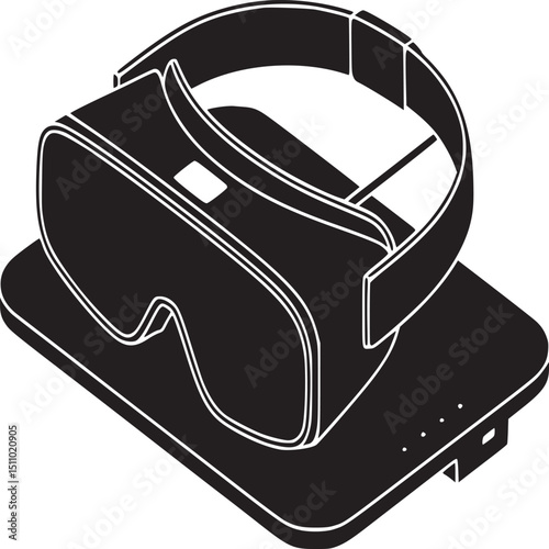 Isometric illustration of a virtual reality headset on a charging platform