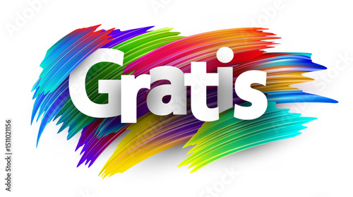 Spanish word meaning free in bold white letters over colorful multicolor vector brush strokes