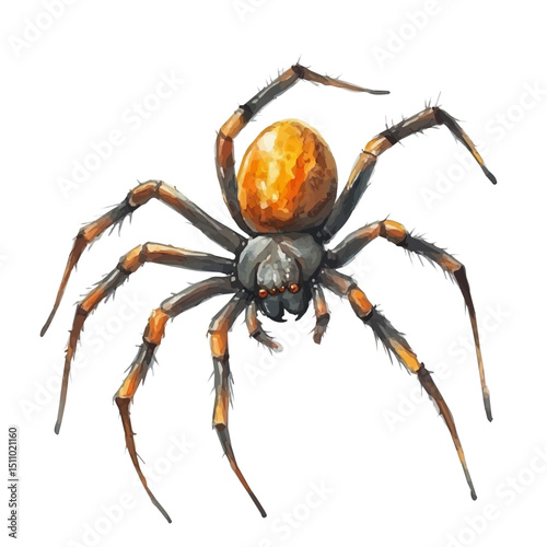 Halloween Spider, watercolor illustration vector, high quality, isolated on a white background.