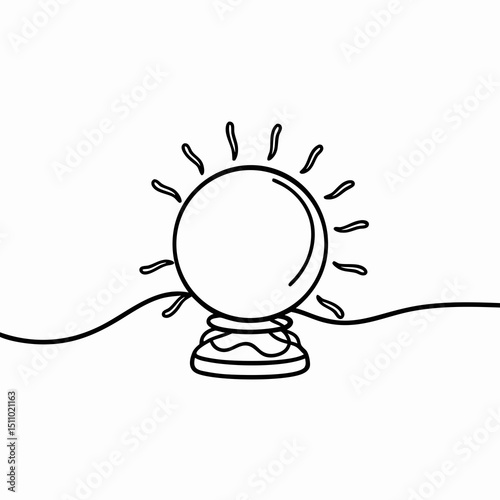 Crystal ball on table in minimalist line drawing