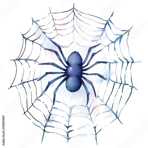 watercolor of Halloween Spider Web Decoration, vector high quality, isolated on a white background.