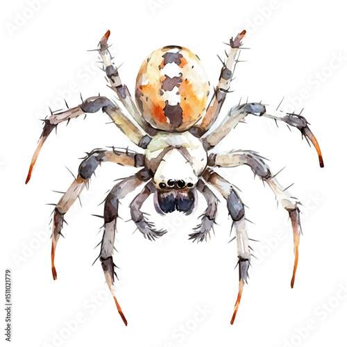 Halloween Spider, watercolor vector, high quality, isolated on a white background.