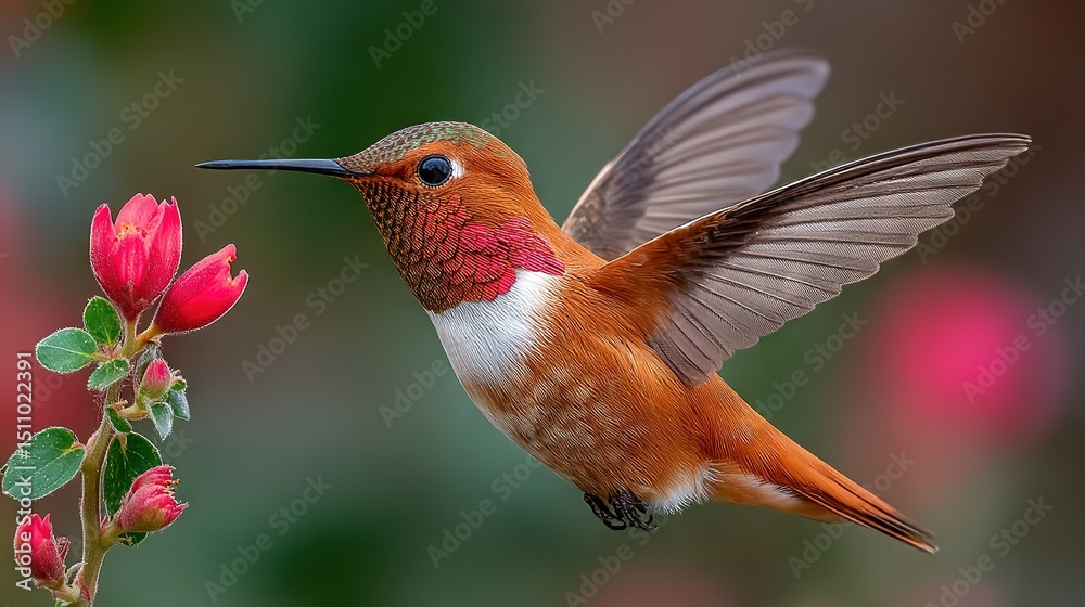 Fototapeta premium A bird with a flower in the foreground and a blurred background