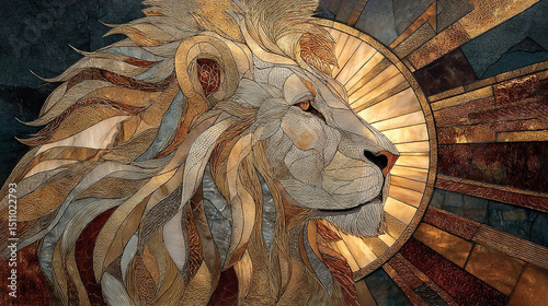  A sunburst adorns the lion's face in this painting