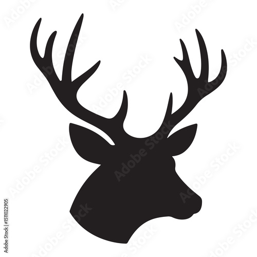 Deer head silhouette with antlers in vector style for wildlife and hunting design in white backraund