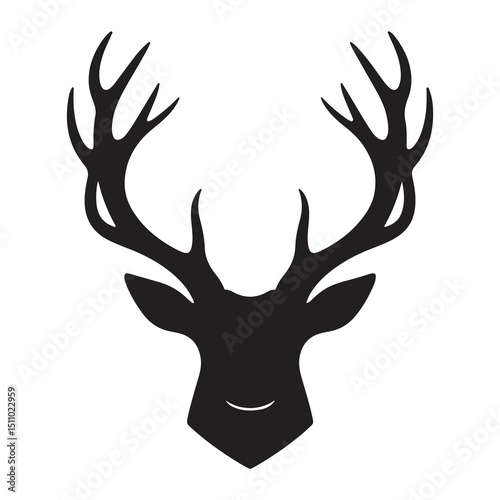 Deer head silhouette with antlers in vector style for wildlife and hunting design