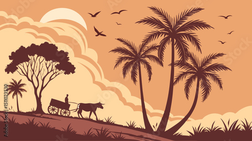 Tropical Sunset Generated AI Art of a Cart Ride