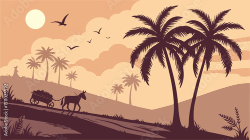 Sunset Oasis A Generated AI Tropical Landscape Illustration