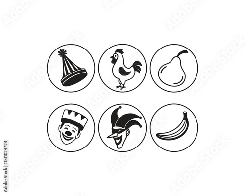 Six Simple Black and White Circular Icons