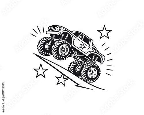 Monster Truck Jumping Action Graphic Design Illustration