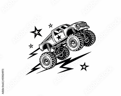 Black and White Monster Truck Design Illustration photo