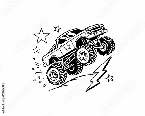 Monster Truck Illustration Black and White Design