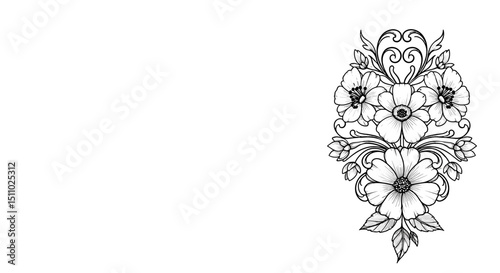 Floral decorative illustration in black and white style  
