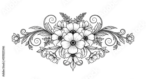 Floral decorative illustration featuring intricate line art design