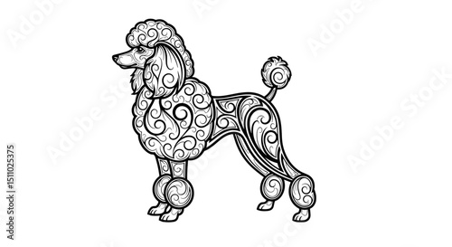 Decorative poodle illustration with intricate swirls and patterns  