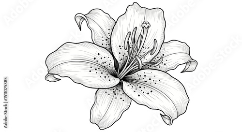 Detailed line drawing of a lily flower on a white background  