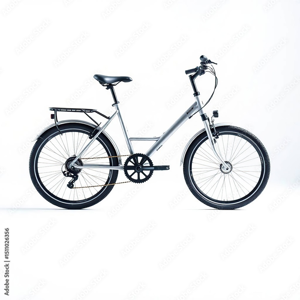 Fototapeta premium Folding Bicycle A minimalist modern silver frame compact bike design for urban travel