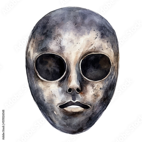 Halloween Mask, watercolor clipart vector, high quality, isolated on a white background.