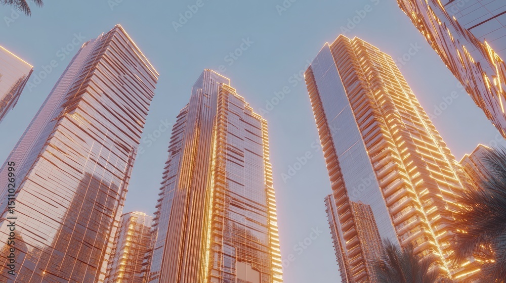 Obraz premium Sunlit Towers: A Modern Metropolis at Dawn