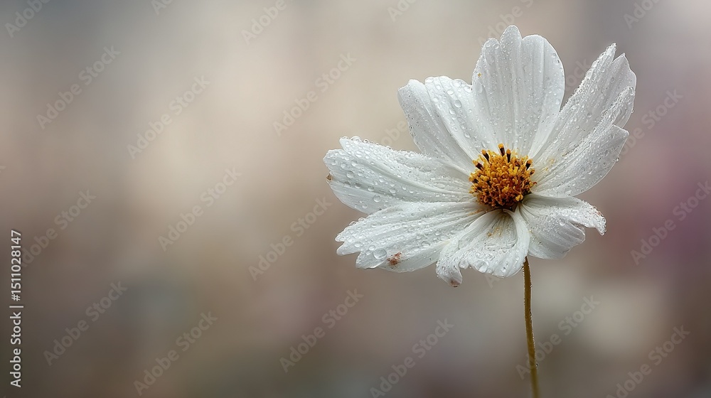 Fototapeta premium a white flower with water droplets on its petals and an out-of-focus backdrop