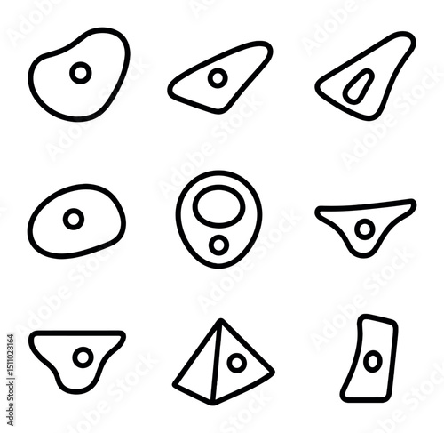 Climbing Holds Icons. Outline icon set of climbing hold types: jug hold, crimp hold, pinch hold, sloper hold, pocket hold, edge