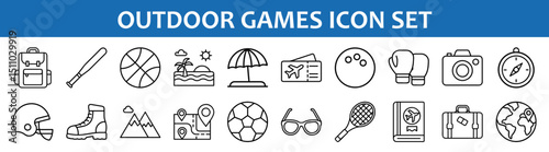 Outdoor games and sports icons set for recreation and travel activities vector design collection