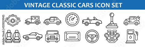Vintage classic cars icon set vector illustration for automotive design and restoration projects