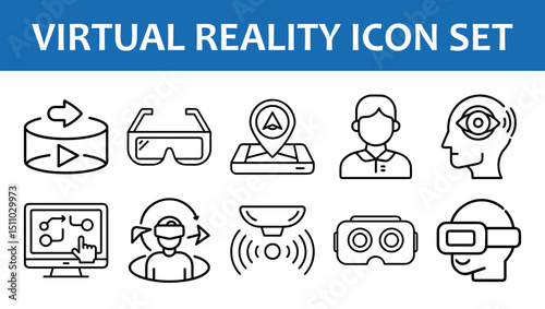 Explore virtual reality technology icons set with vr headset and augmented reality design elements