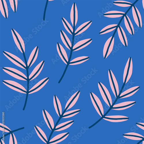 Lovely summer background with abstract branches in flat style. Vector seamless pattern for summer designs, textile, wallpaper. Charming floral background. Minimalist vibrant foliage pattern