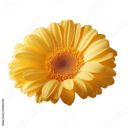 Yellow gerbera daisy flower in bloom on white background