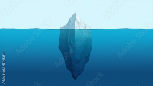 Iceberg showing vast underwater mass, symbolizing hidden depths beneath the surface.


