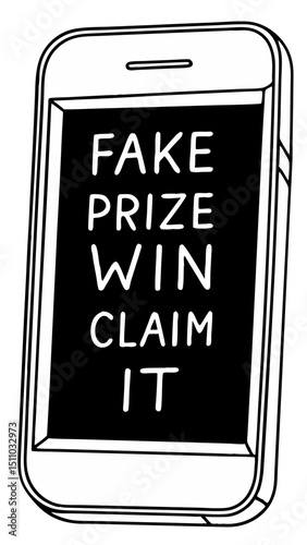 Smartphone displaying fake prize message in minimalist style  