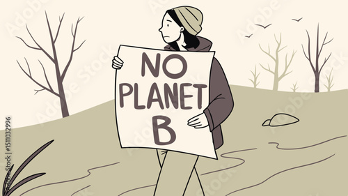 Young person holding sign no planet b about climate change outdoors