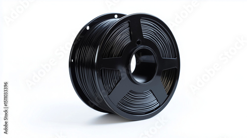 A spool of black spool thread for spinning, isolated on a white background.
